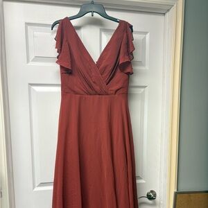 Elegant Rust V-Neck Dress- size 10